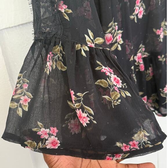 American Eagle Womens S Sheer Flowy Floral Blouse Fairy Grunge Whimsigoth Sultry - Picture 4 of 10